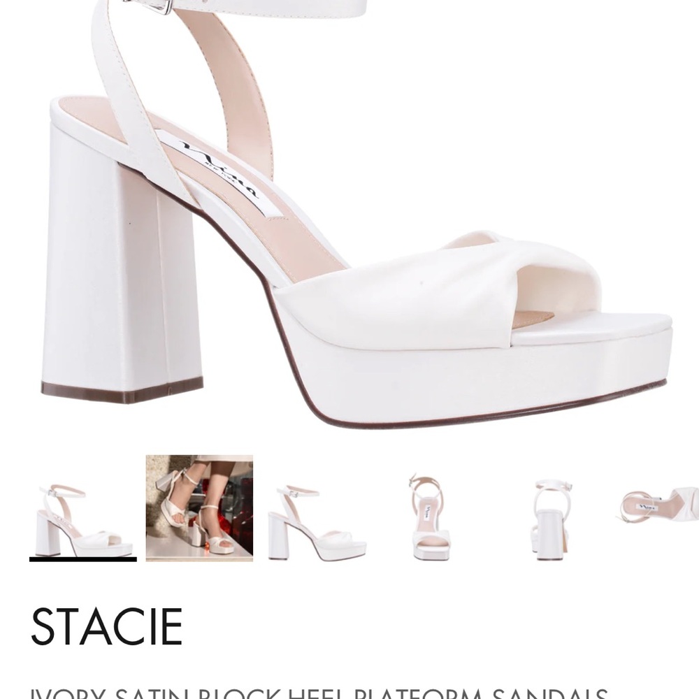 Stacie Ivory Satin Block Heel Platform Sandals